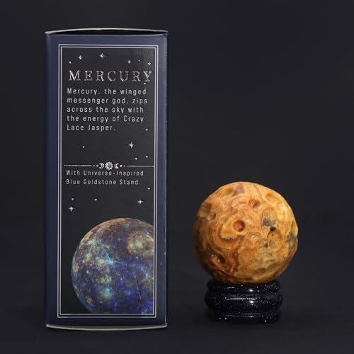 Gemstone Planets on a Goldstone Stand Crazy Lace Jasper Planet on a Sola Goldstone Stand MERCURY