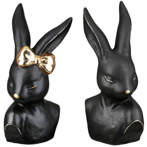 MF Dekorative Hasenbüste, Keramik, Schwarz mit Goldakzenten, 23-29 cm Höhe, 2er-Set (2er Set Lady & Men, 1, 1)