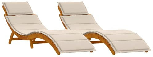 vidaXL Sonnenliege 2 pcs Weiß 184 x 55 x 64cm Massivholz Akazie, Verstellbarer Stuhl, moderner Lounger für Garten und Terrasse, entspannend mit rechteckigem Design