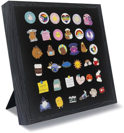GMFrames 11x11 Anstecknadel-Vitrine mit Echtglas, Schaukasten für Wand und Tisch, Steckraster Schwarz