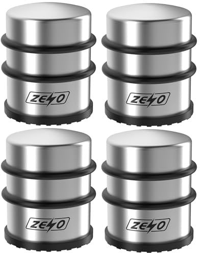 ZENO Door Stop 4 Pack | Door Stopper | Stainless Steel Door Stoppers for Floor | Door Stopper with Anti Slip Base | Protect Your Doors & Walls | Weighted Door Stop | Chrome