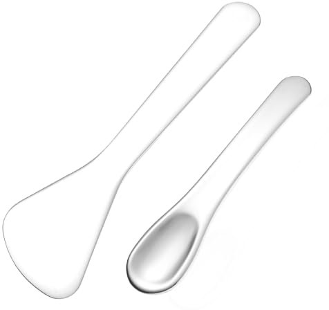 HJZHII Lot de 2 spatules cosmétiques en acier inoxydable - Mini cuillères de maquillage - Spatules de maquillage - Applicateur de crème pour les yeux - Masque facial - Pelle pour mélanger des lotions