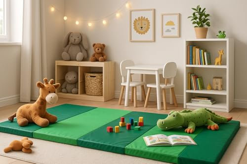 Faltbare Gymnastikmatte, grün,m faltbar, plufsig 78x185cm