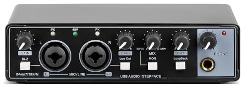 LEPREM MD22 USB Interface 24-bit/192 KHZ Portable Professional Sound Card 48V Phantom Power for Equipment Guitar(Silver)