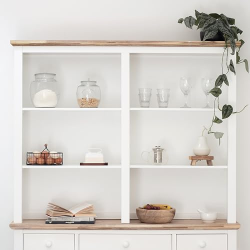 Florence Console Table Hutch Dresser Top | W143 x H115 x D30 cm | Wooden Open Shelving Display Unit | Fully Assembled Living Dining Room Furniture (white)