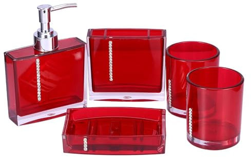 Juego de 5 piezas de tocador de baño acrílico contemporáneo, dispensador de jabón, soportes para cepillos de dientes, vasos de cristal, recipientes de loción líquida, juego moderno de soportes para