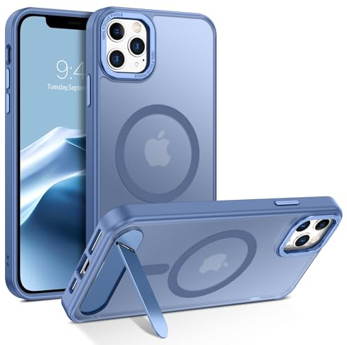 GUAGUA for iPhone 11 Pro Max Case with Stand, Magnetic Cases with Foldable Invisible Stand Translucent Matte Back Slim Protective Shockproof Kickstand Phone Case for iPhone 11 Pro Max 6.7, Light Blue