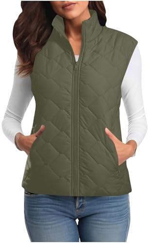 Flodxo Women's Gilets Lightweight Sleeveless Puffer Jackets-Winter Warm Padded Coats,Full Zip Body Warmer,Stand Collar Quilted Waistcoat,Down Thermal Vest