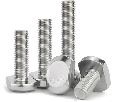 KX-ENERGIE 10 Stück Hammerkopfschrauben M6x25mm GB37 304 A2-70 Edelstahl V2A T-Nut Rutsche Schiene T Form Typ Rechteck Hammer Kopf Schraube Bolzen T-Mutter