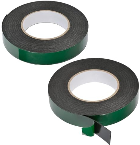 KRENIE 2 Rolls Double-Sided Foam Tape, 20 m x 10 mm Black Mounting Tape | Waterproof Sponge Adhesive, For Car Trims Number Plates LED Strips And Home Decoration, Green