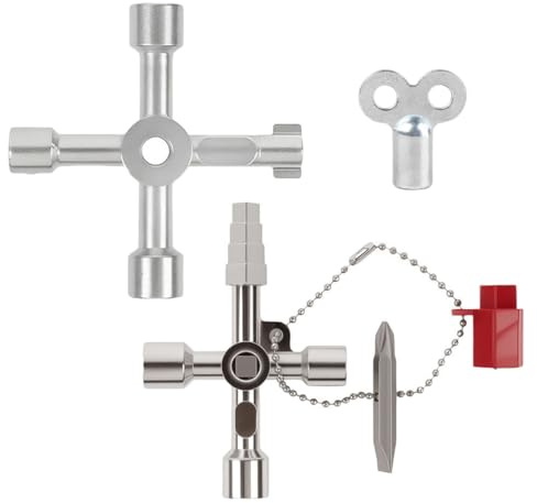 YIPFEN 2 piezas llave multifuncional 4 vías para radiadores, llave universal cuadradillo y triangular & 1x llave para purgar radiadores – ideal para agua, gas, contadores de luz y armarios eléctricos
