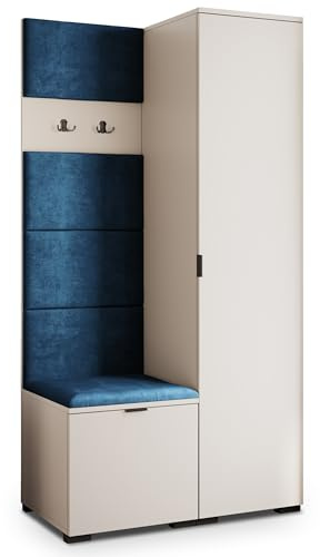 Masseno Flugarderoben Set Lori, Kleiderschrank-Set mit Sitzbank, Garderobenschrank Flur mit 3 Regalböden, Kaschmir