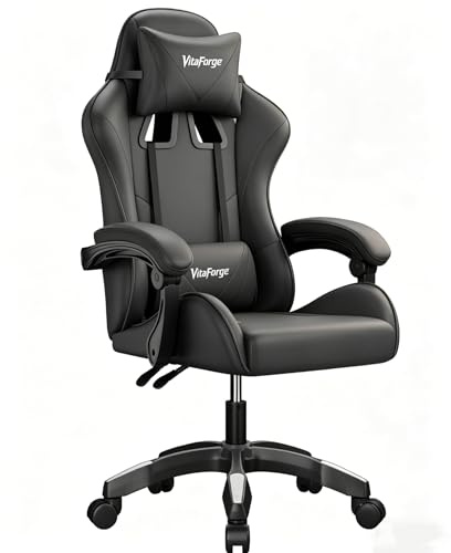 EaseZen Gaming-Sessel, Bürosessel mit dynamischer Lendenstütze, Einstellbarer Höhe und Armlehnen, 360-Grad-Drehbarkeit, gepolsterter Spielsessel für Zuhause und Büro (Schwarz)