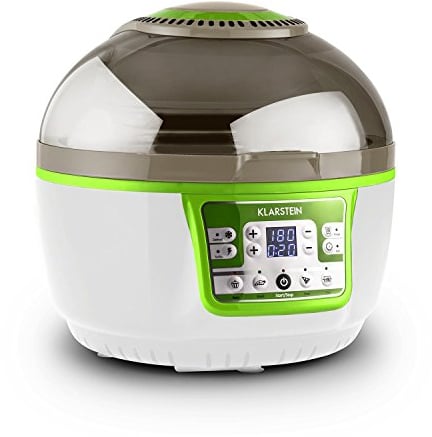 Klarstein VitAir Turbo Hot Air Fryer - Deep Fryer, Air Fryers for Healthy Cooking, Oil-Free Frying, Air Fryer Oven w/Infrared Heating, 1400W, 9L, Easy-to-Clean, Non-Stick Coating, White/Green