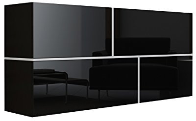 Mirjan24 Kommode Goya, Hängekommode, Anrichte, Mehrzweckschrank, Wohnzimmerschrank, Highboard, Sideboard, Wohnzimmer Schrank (Schwarz/Schwarz Hochglanz + Weiß)