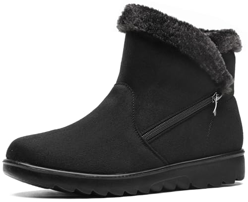Vunavueya Zapatos Invierno Mujer Botas de Nieve Forradas Calientes Zapatillas Botines Planas Con Cremallera Casuales Boots para Mujer Negro 35 EU/225CN