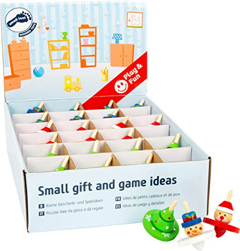 small foot 11471 Display Weihnachten aus Holz, Set mit 12 Stück, jeder Kreisel Höhe 6cm, Ø ca. 4 cm Spielzeug, Mehrfarbig, S