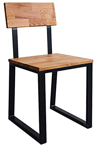 1 BestLoft Stuhl Manhattan aus massiver Eiche mit Lehne und Gestell aus Rohstahl (Hell Natur, Eiche)