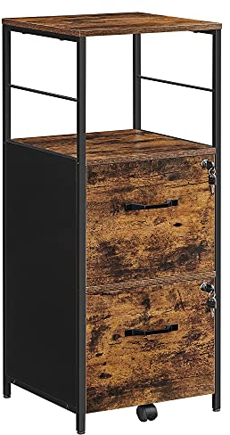 VASAGLE Filing Cabinet for Home Office, File Cabinet with 2 Drawers, Open Shelf, Steel Frame, for A4 and Letter Sized Files, Printer Stand, Industrial, Rustic Brown and Black OFC045B01