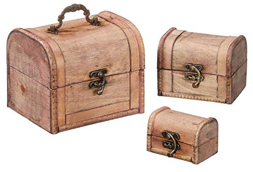 Geschenkestadl Schatztruhe Set Holz Truhe Schatzkiste Schmuckkästchen 3 Stück Hellbraun