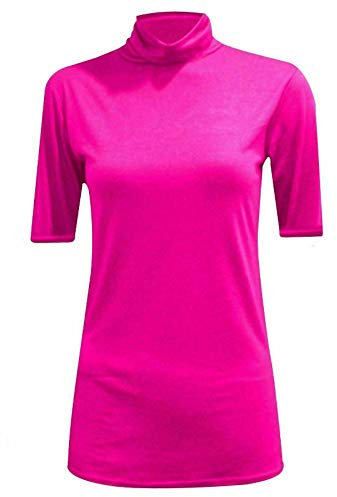 FAIRY Trendz Ltd - Maglia da donna a maniche corte, a collo alto, con collo alto, elasticizzata, casual Fucsia 52-54