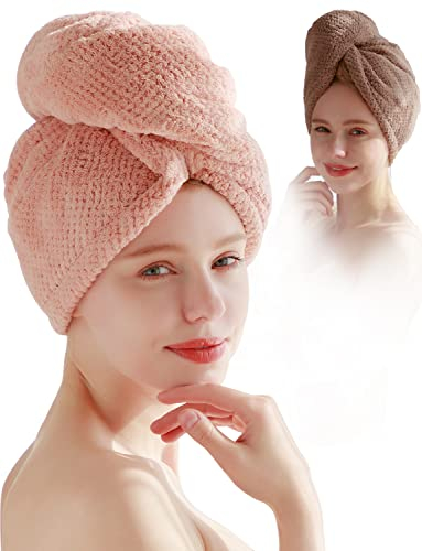JLDFV Serviette Microfibre Cheveux - Serviette Sechage Rapide 2 Pack,Serviettes de Séchage pour avec Bouton,Super Absorbant Serviettes Turban pour - Salon de Coiffure