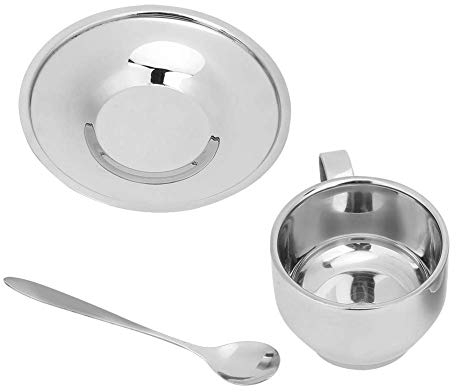 Set Regalo per Tè e Caffè, Set Tazzine Caffè con Piattino, Set Tazzine da Caffè in Acciaio Inox, Tazze da Caffè Termiche con Piattino e Cucchiaio per Cappuccino, Caffè, Latte, Tè, Latte
