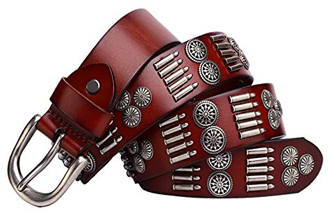 Herren & Damen Nietengürtel Punk Hip Hop Jeansgürtel Metall Retro Nieten Gürtel Mit Bullet Und Rundnieten Ledergürtel Versch Farben Und Größen,Braun,120cm/waist:40~42