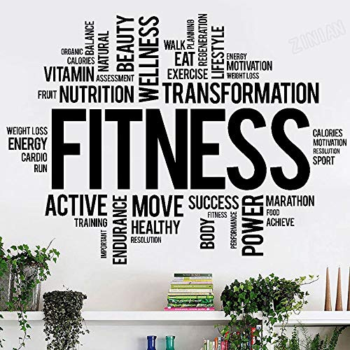 QIANGTOU Fitness Worte Vinyl Wandtattoo für Fitnessraum Gesunder Lebensstil Gym Motivation Wandaufkleber Moderne Raumdekoration Kunst 75x100cm