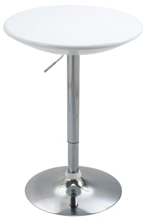 HOMCOM Modern Round Bar Table Adjustable Height Swivel Painted Top White | Home Pub Bistro Desk, Silver Steel Leg and Base