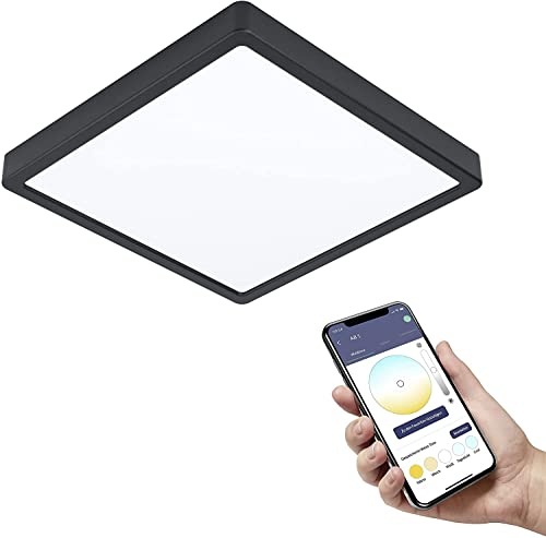 EGLO connect.z Smart-Home LED Bad-Deckenlampe Fueva-Z, L x B 28,5 cm, ZigBee, App und Sprachsteuerung Alexa, Lichtfarbe (warmweiß-kaltweiß), dimmbar, Alu Aufbauleuchte schwarz, IP44