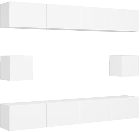 vidaXL TV Schrank Set 6-TLG. Wohnwand Schrankwand Anbauwand Hängeschrank Lowboard TV Möbel Wandschrank Fernsehschrank HiFi-Schrank Weiß Holzwerkstoff