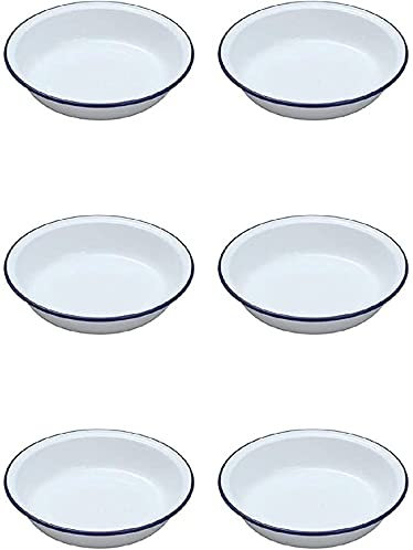 TRTO 6Pcs Enamel Round Rice Pasta Plate Baking Pie Tart Kitchen Camping (18CM)