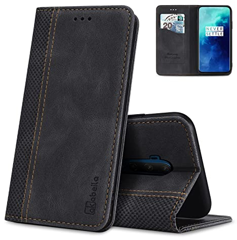 AKABEILA Hülle für OnePlus 7T Pro Handyhülle Leder Flip Case Ständer PU Brieftasche Schutzhülle Klapphülle Tasche Case mit [Kartenfach] [Standfunktion] [Magnetisch]