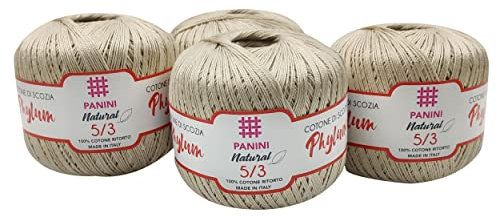 Panini Tessuti Phylum Titolo 3 confezione da n.4 Gomitoli da 100 gr cad. di Filo da Ricamo per Uncinetto in 100% Cotone ritorto Made in Italy