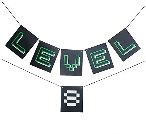 Ginger Ray Wimpelkette mit Videospiel-Level, personalisierbar, für Kinder, Gamer, Party-Dekoration, Schwarz