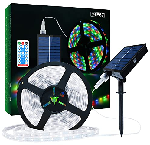 Solar LED Strip Lights Outdoor, 16.4ft/5m 280 LEDs LED Strip Waterproof, Cool White LED Lights, Rope for Garden Trees Christmas Holiday Party Decor