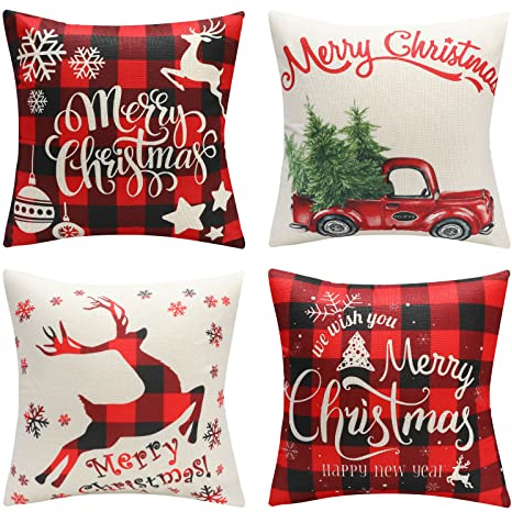 45x45 Weihnachtskissen Kissenbezug Weihnachten Dekoration Kissen Weihnachtskissenbezug Kissenbezüge Xmas Rot Cushion Kissenhülle Deko Bezüge Decoration Pillow Covers Merry Christmas Schneeflocke