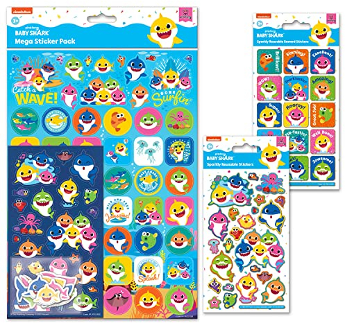 Baby Shark Mega Sticker Bundle Pack | Perfekt für Scrapbooking und Dekoration | Wiederverwendbar auf nicht porösen Oberflächen | Blau