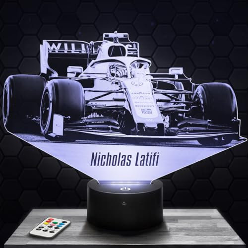 Lampephoto.fr - Formel 1 N. Latifi F1 3D Lampe, Touch Nachtlicht, AutoDekoration, Formel 1 Geschenk, 3D Led Illusion Geschenkidee Weihnachten Geburtstag Junge und Mädchen