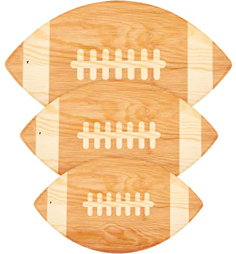 3 Pieces Football Cutting Board Football Serving Tray Hanging Football Gifts for Men Engraved Wooden Cutting Board Decoration for Kitchen Party Holiday Supplies Accessories, 3 Sizes (Light Brown)