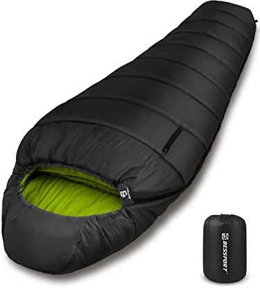 Bessport Schlafsack, 4 Jahreszeiten 0 ℃ Schlafsack, Kleines Packmaß & Ultraleicht Outdoor Schlafsack, Mumienschlafsack für Camping, Reisen, Outdoor und Zelt