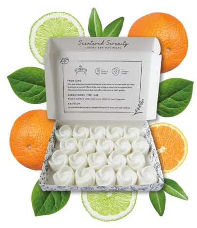 Lime Basil + Mandarin Wax Melts| Strong Scented| 20 Pack| Luxury Gift Set Wax Melts| Over 96 Hrs Burn Time Per Box| Pet Friendly| Eco Friendly| Hand Poured in Staffordshire, UK (Lime Basil + Mandarin)