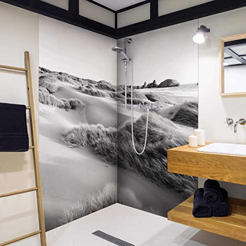 Bilderwelten Eck-Duschrückwand Aluverbundplatte 2x 200x100 cm Dünen Gräser Meer Schwarz-Weiß Bad-Rückwand Motiv fugenlose Wandverkleidung Dusche