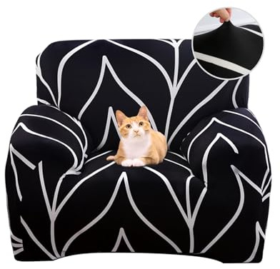 Jaotto Sofabezug 1 Sitzer Elastischer Stretch Spandex Sofa Überwürfe Sofahusse Antirutsch Waschbar Sofaschoner Couchbezug für Sofa mit Armlehne,Schwarze Linie