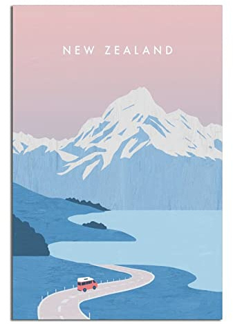 YONGCAI Vintage Neuseeland Aoraki Mount Cook Reiseposter Leinwand Wand Home Room Decor Kunst Poster Gemälde Bild Druck Geschenk Poster