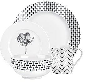 Portmeirion Home Stella 16 Piece Set Boxed Set, Grey, White