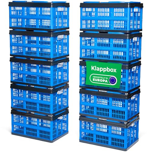 Novaliv Klappbox Blau 10er Set - 16L Faltkorb mit Henkeln - Vielseitiger Einkaufskorb - Praktische Aufbewahrungsbox