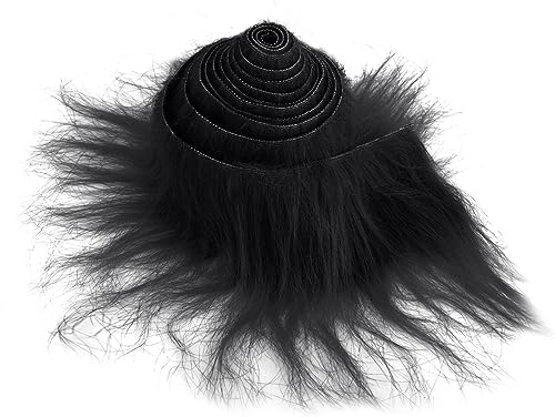Plüsch Precut Strips Fellimitat 5 x 180 cm Kunstfell Basteln Meterware Fell Stoff Flauschiges Plüsch Bastelfell für Zwergenbart Weihnachtsmann Haar Wichtel Cosplay DIY Basteldekoration (Schwarz)