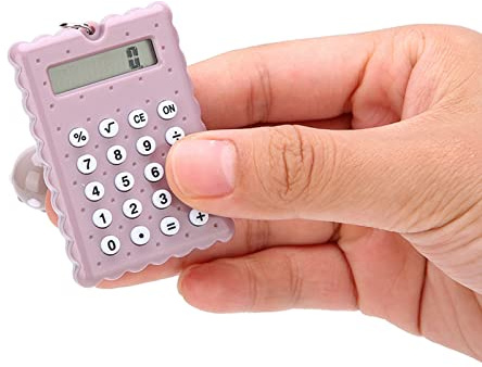 Niedlicher Tragbarer -Taschenrechner Im Cookies-Stil mit Schlüsselanhänger, Bonbonfarbe, Silikonknopf, 8-Bit-Display (Gräuliches Lila)